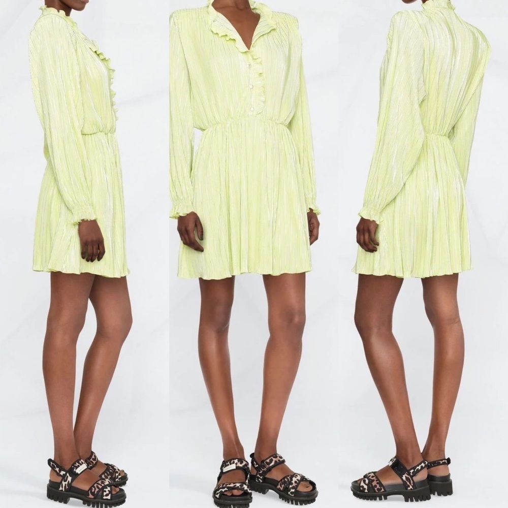 NEW Rotate Birger Christensen Sunny Lime Green Ivy Pleated Mini Dress Size 8 New